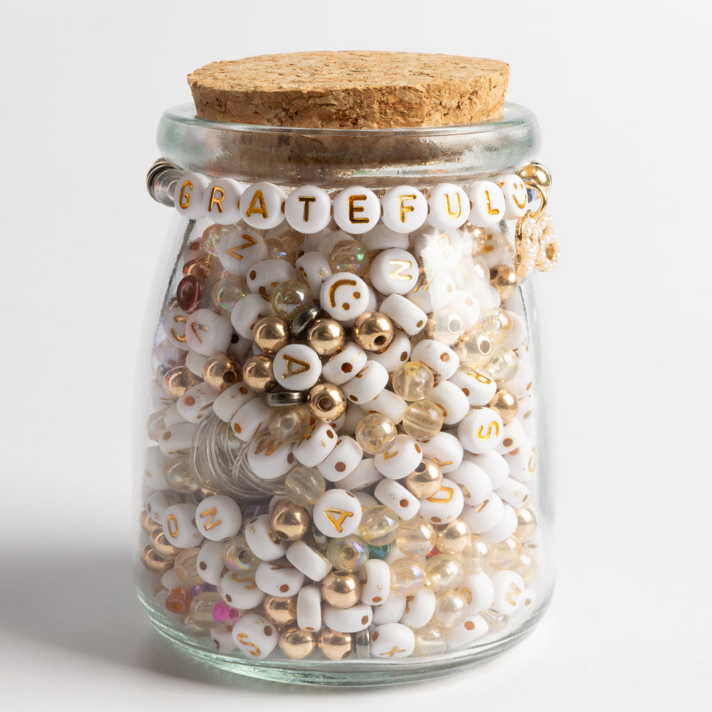 Gold Bow Charm Gold and White Letter Beads Smiley Face Beads DIY Jar