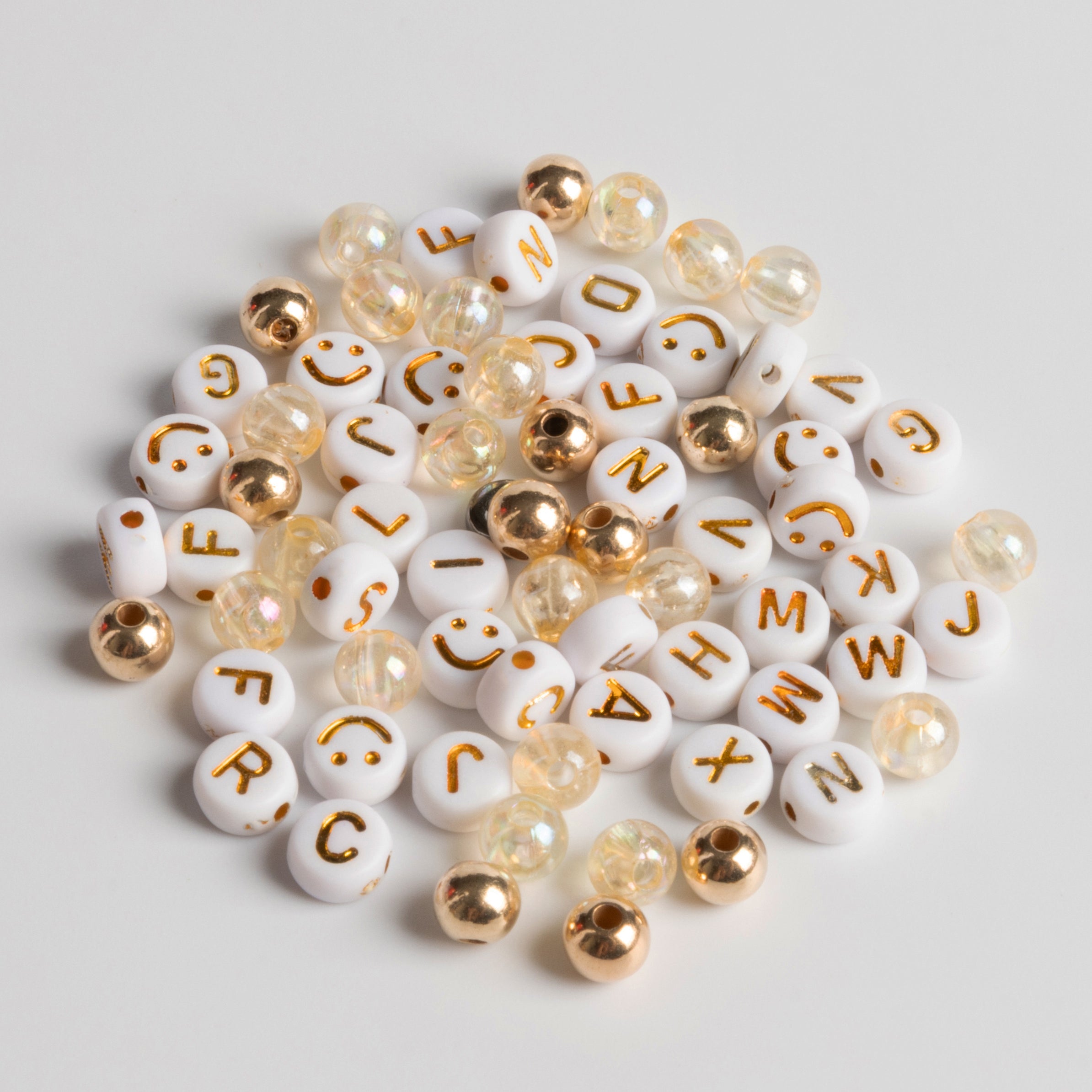 Gold Bow Charm Gold and White Letter Beads Smiley Face Beads DIY Jar
