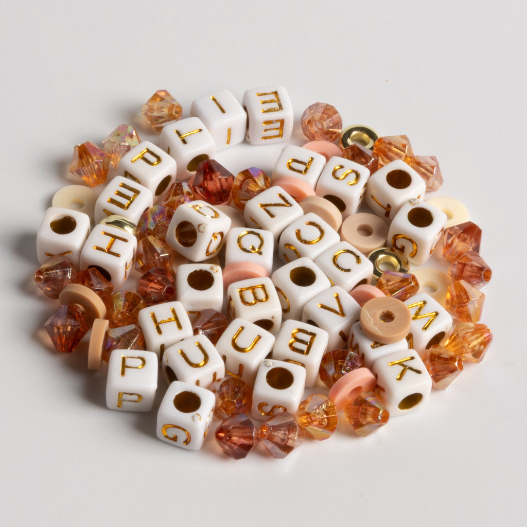 Gold Heart Charm Bead Kit with Gold Letter Beads DIY Jar