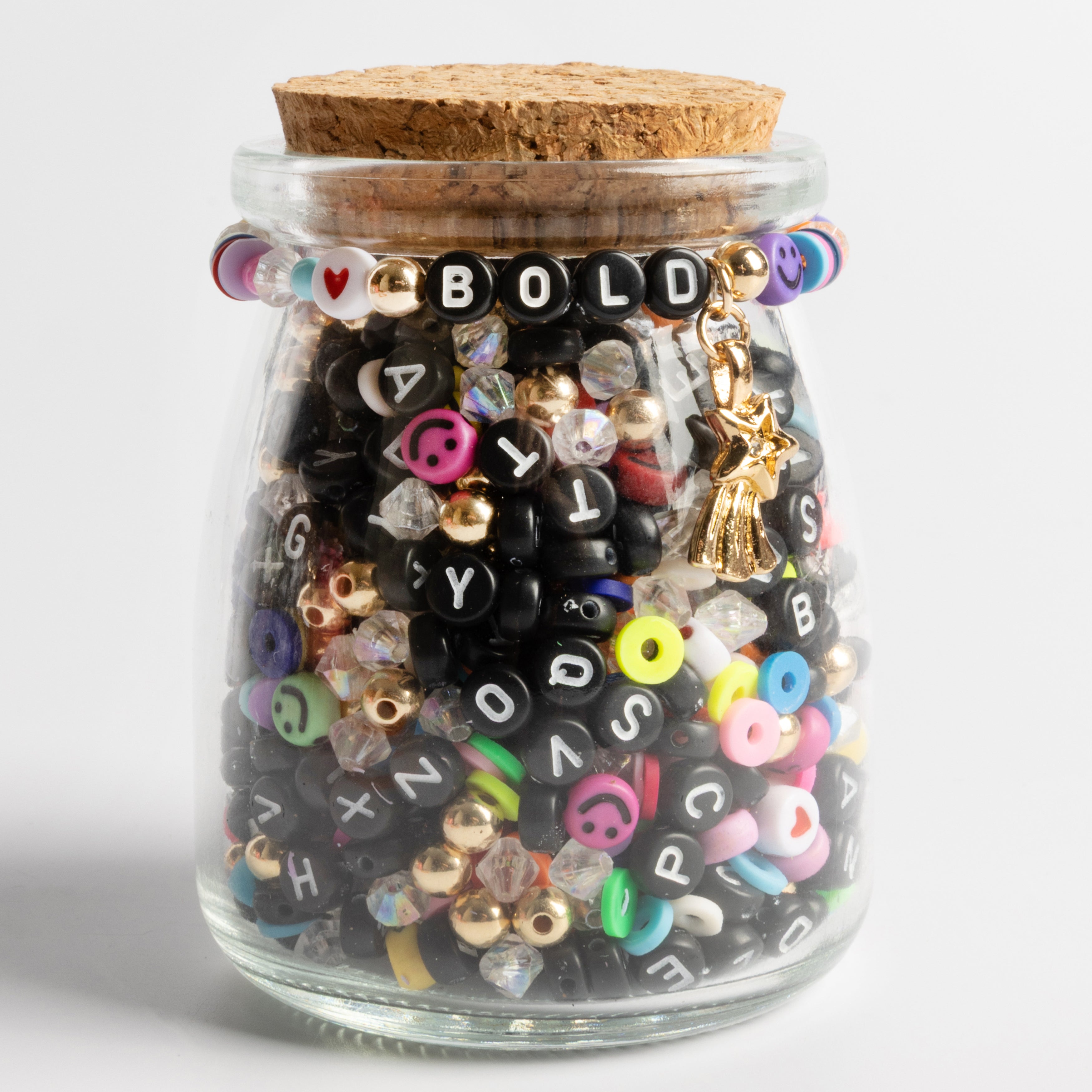 Bold Gold Shooting Star Charm Black Alphabet Beads Colorful Mix DIY Jar