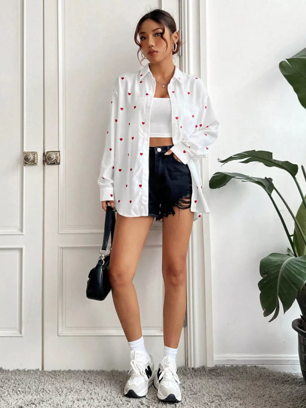 Heart Button Up Oversized Shirt