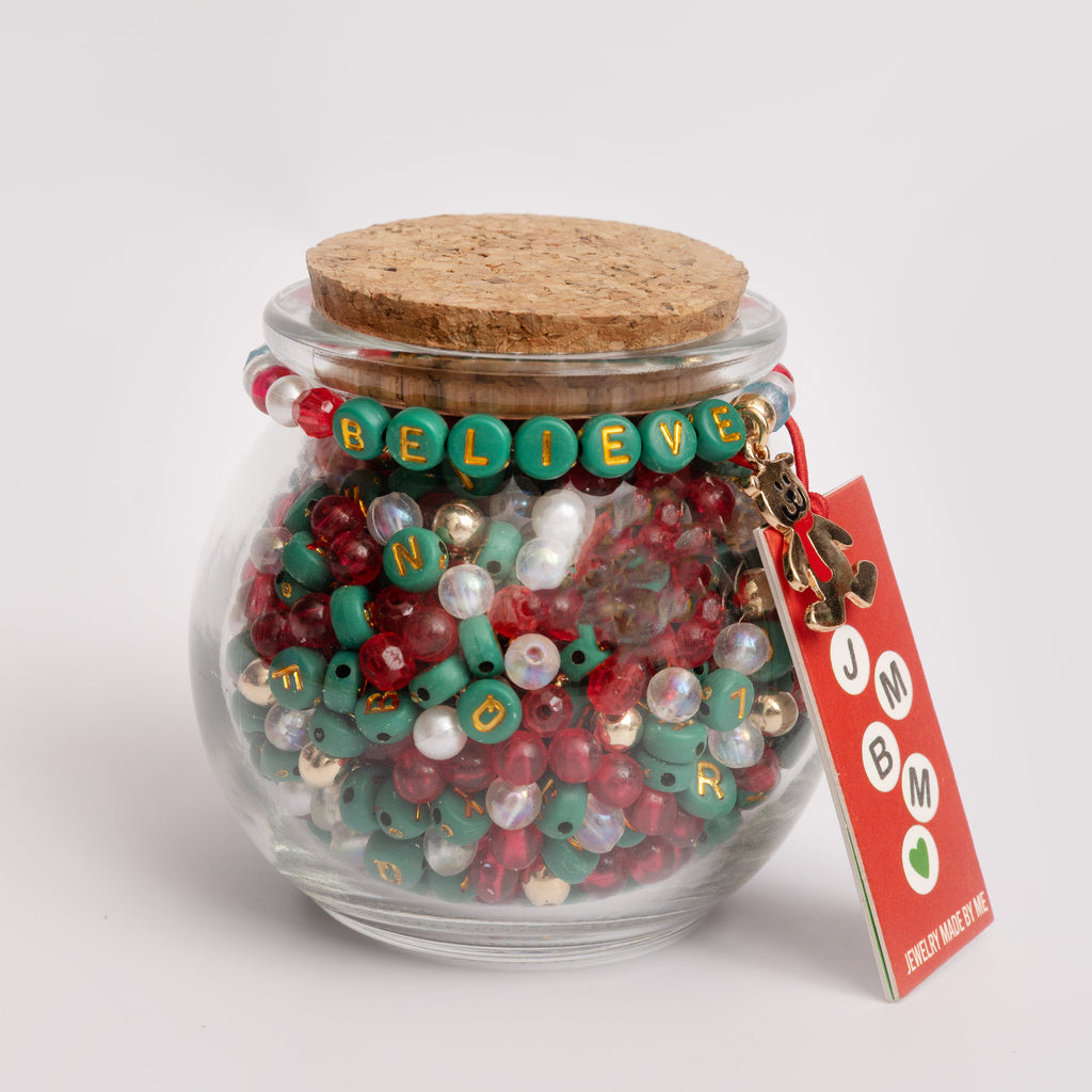 Believe in Miracles Christmas Teddy Letter Bead DIY Jar