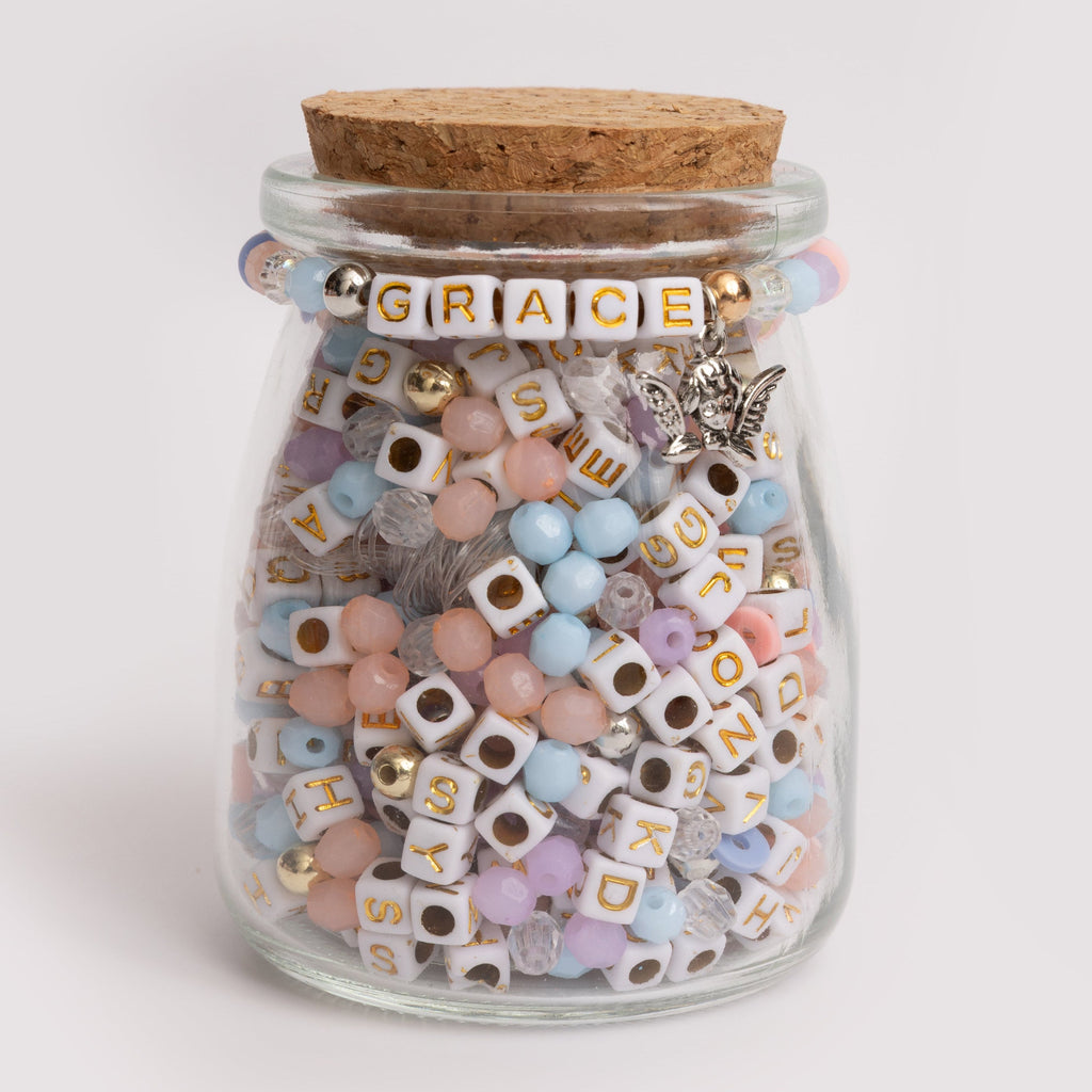 Grace Alphabet Bead Bracelet DIY Jar with Cherub Charm