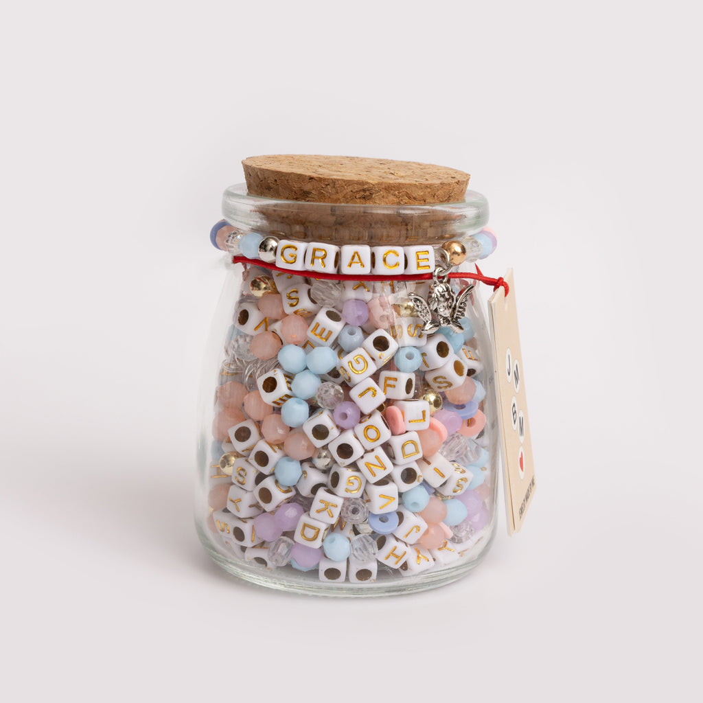 Grace Alphabet Bead Bracelet DIY Jar with Cherub Charm