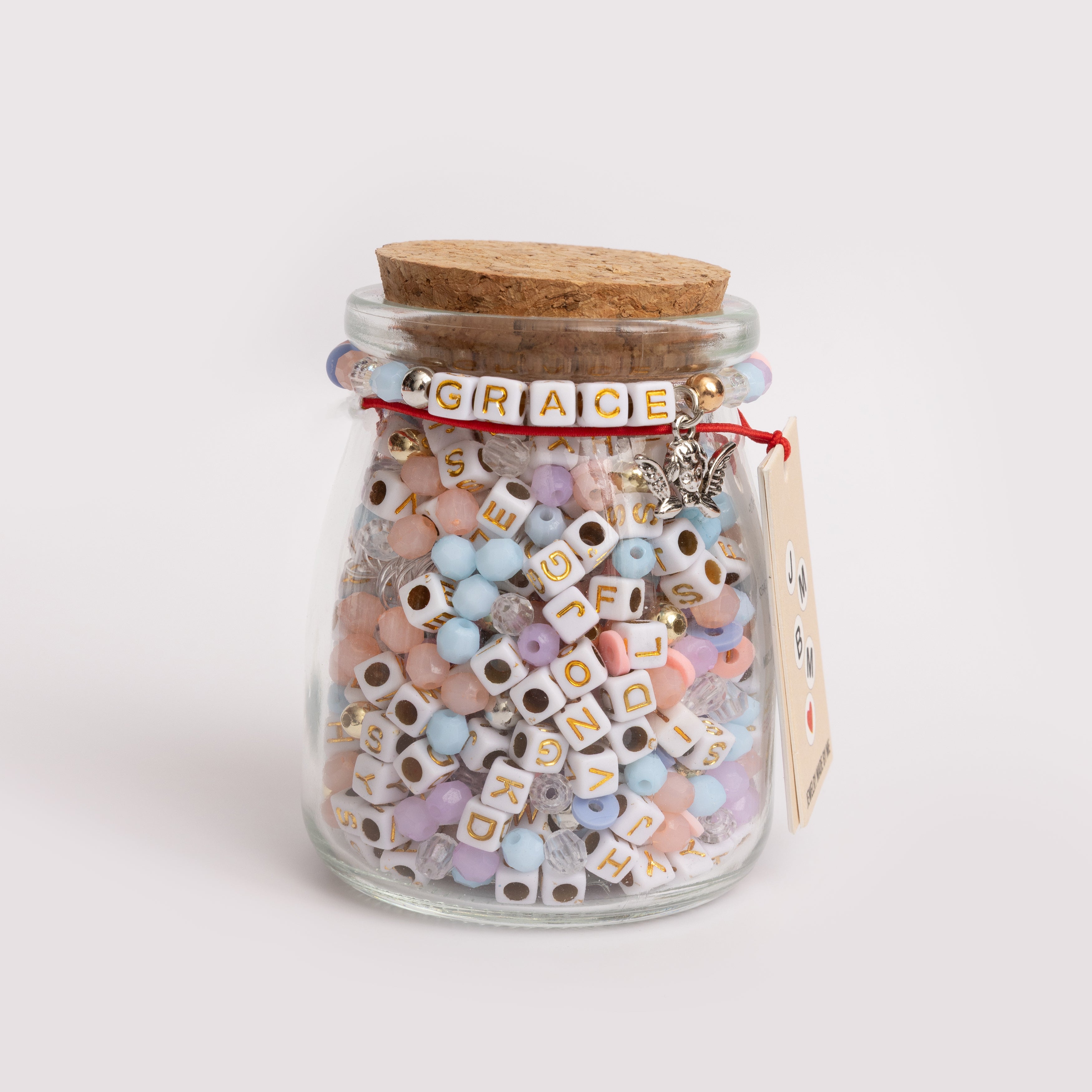 Grace Alphabet Bead Bracelet DIY Jar with Cherub Charm