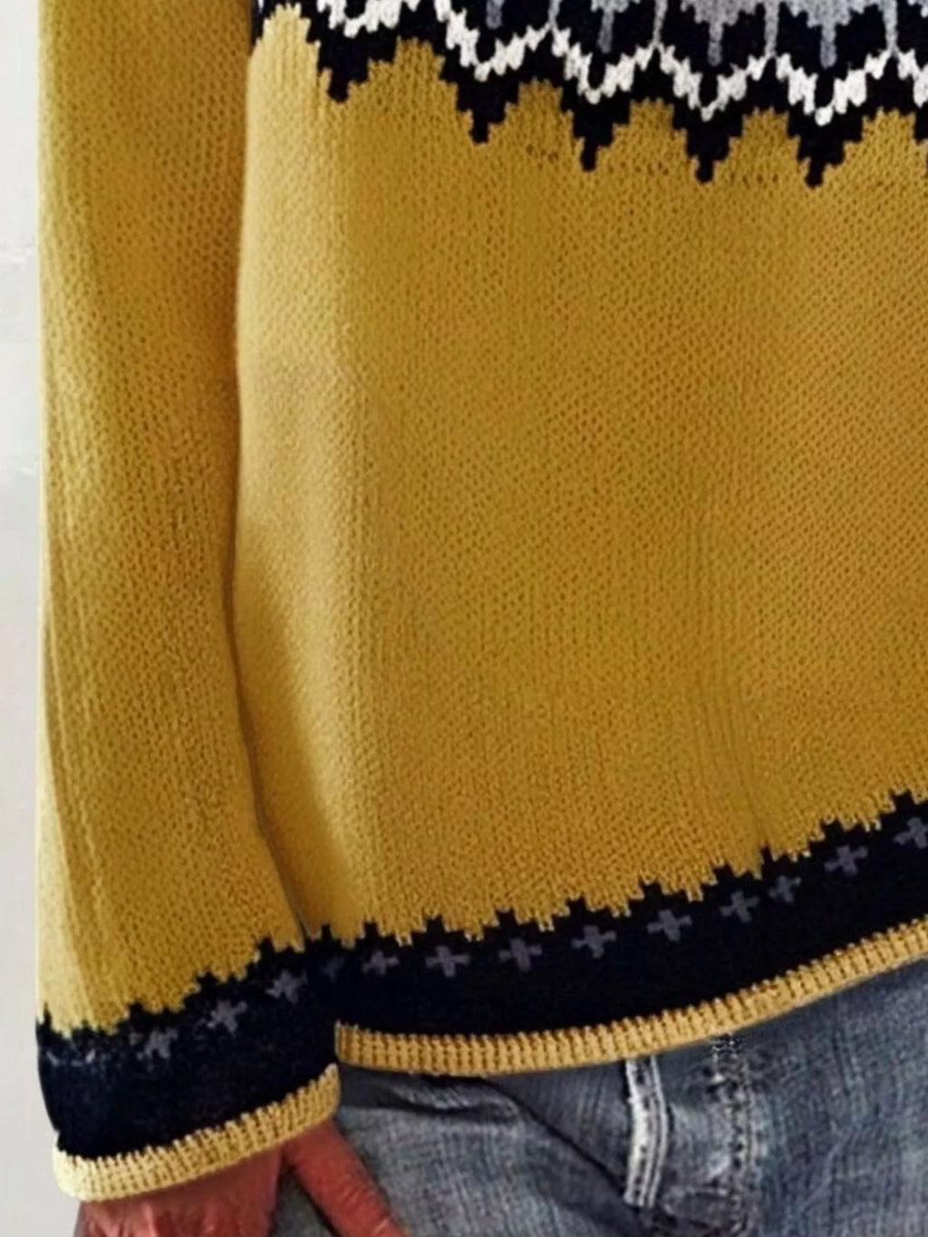 Full Size Vintage Patterned Round Neck Sweater Plus Size