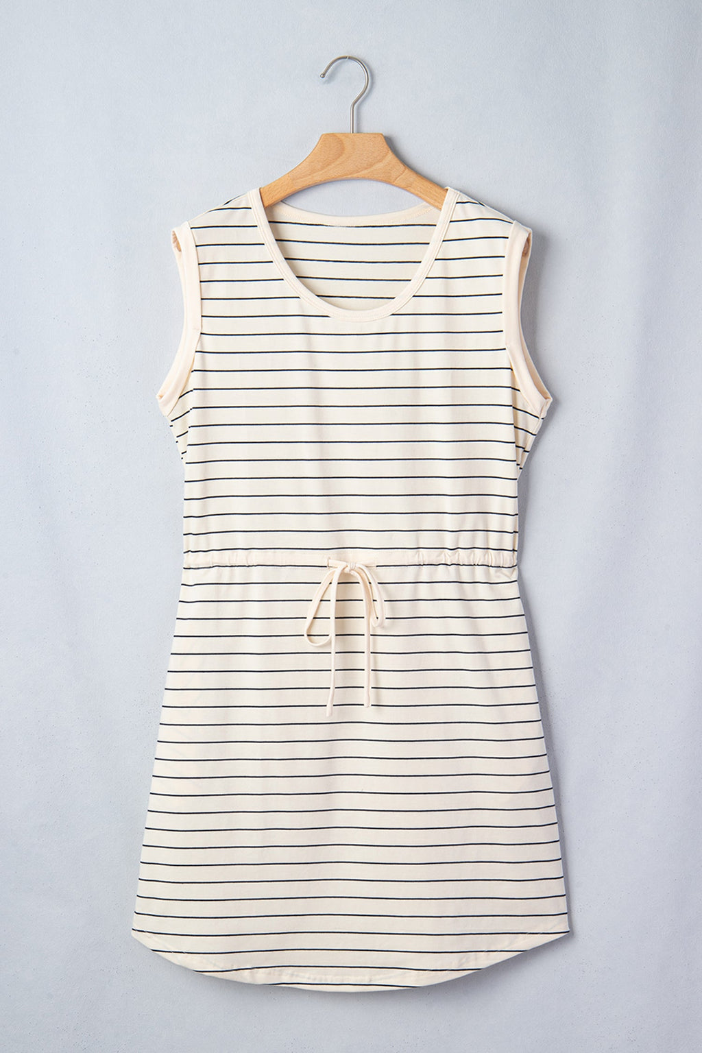 Stripe Drawstring Waist Pocketed Mini Dress