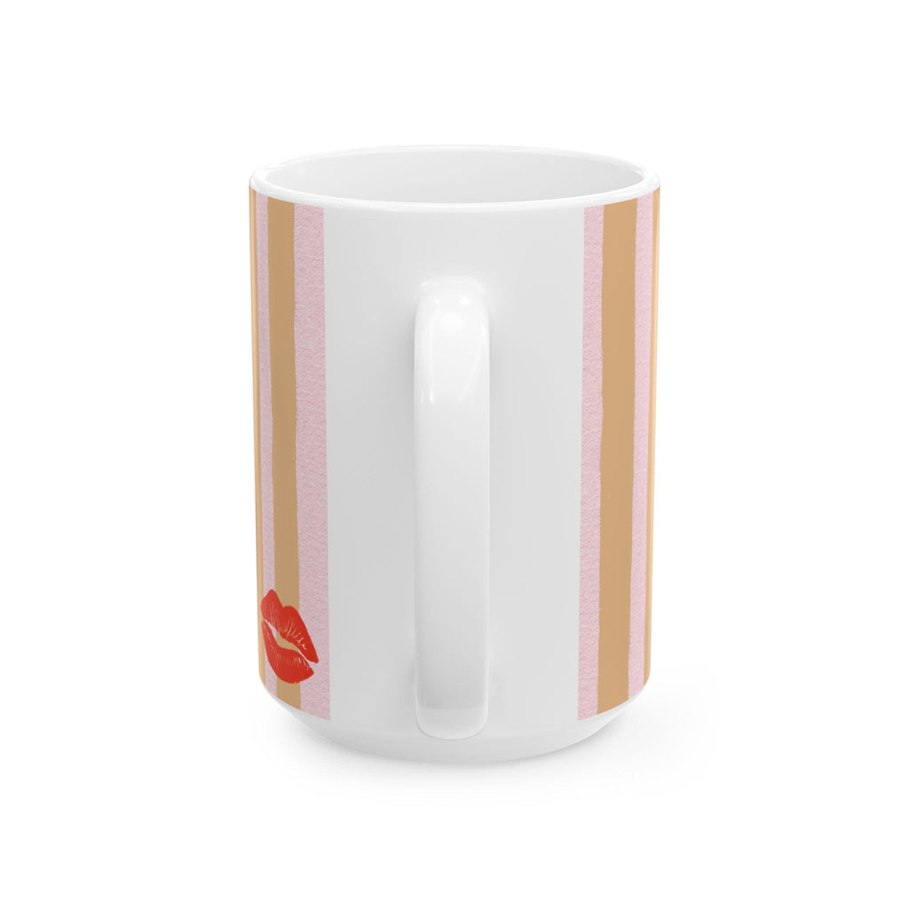 Woke Up Sexy As Hell Again Mug | Striped Pink Beige Ceramic Mug