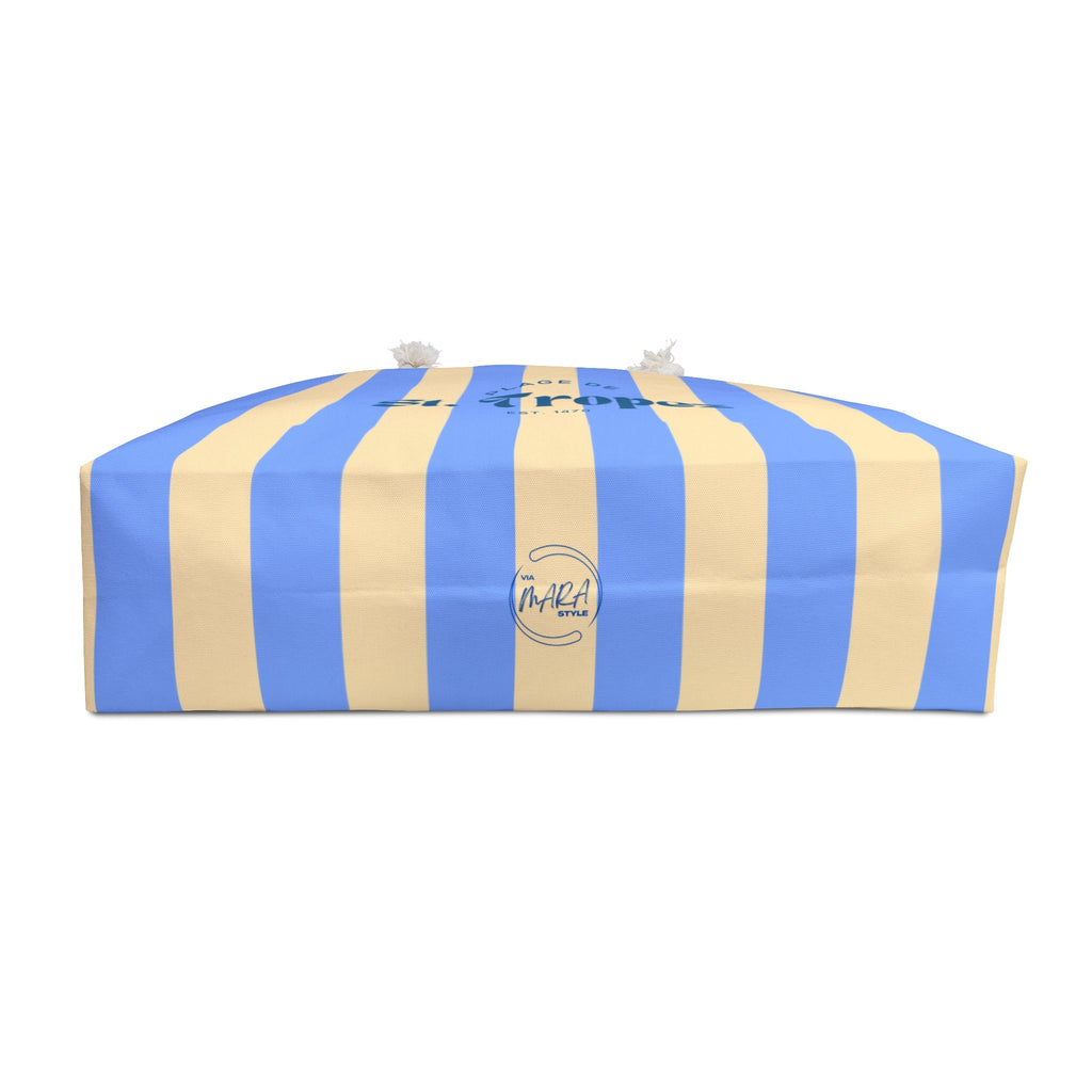 St. Tropez Striped Weekender Bag, Soft Blue — Beach Tote with Rope Handles