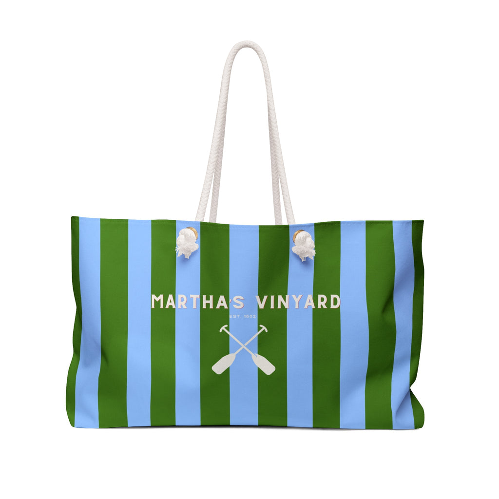 Marthas Vineyard Preppy Weekender Bag — Stripped Rope-Handle Travel Tote