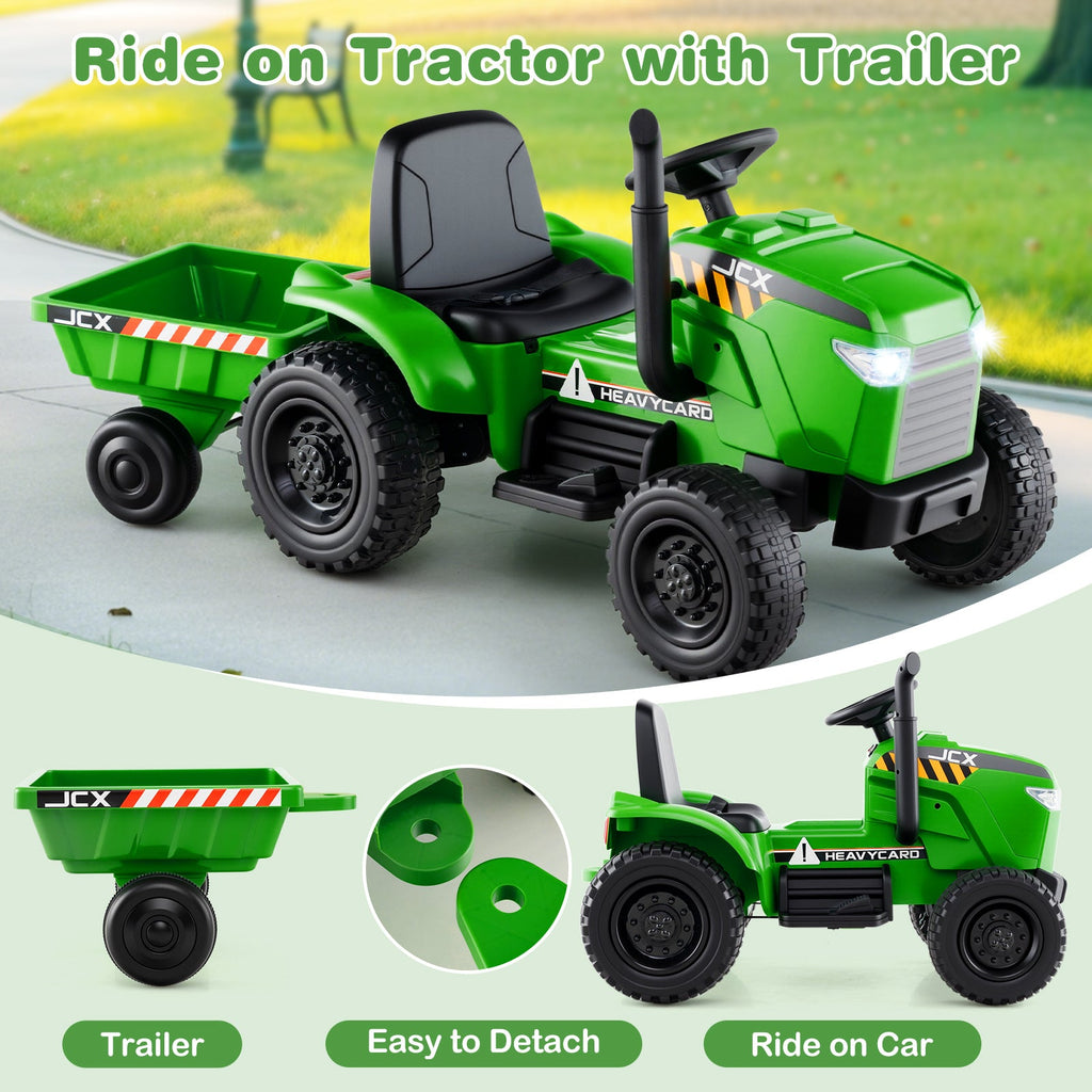 12V 2-in-1 Kids Ride On Tractor with Trailer and 3-Gear Shift