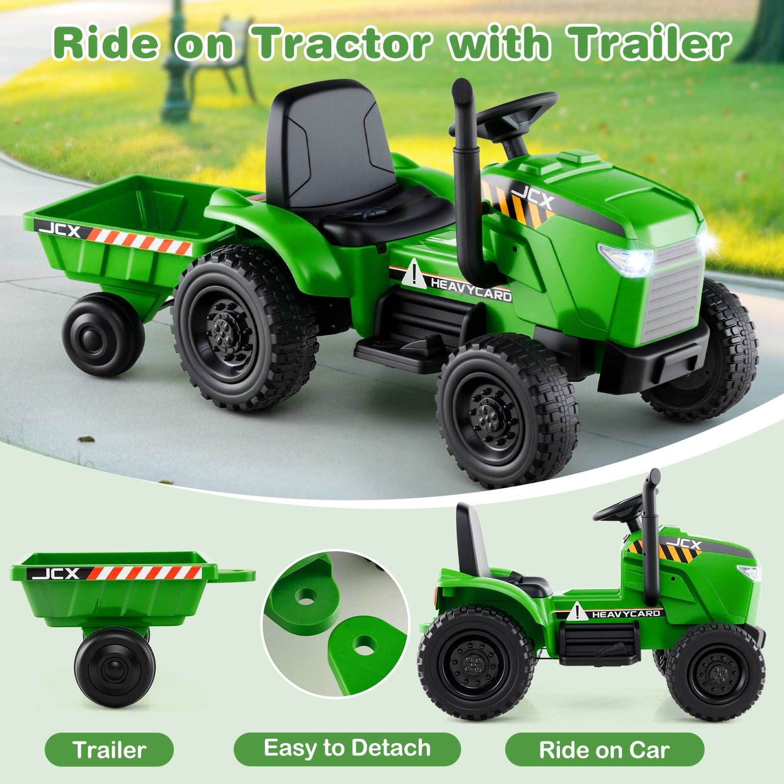 12V 2-in-1 Kids Ride On Tractor with Trailer and 3-Gear Shift