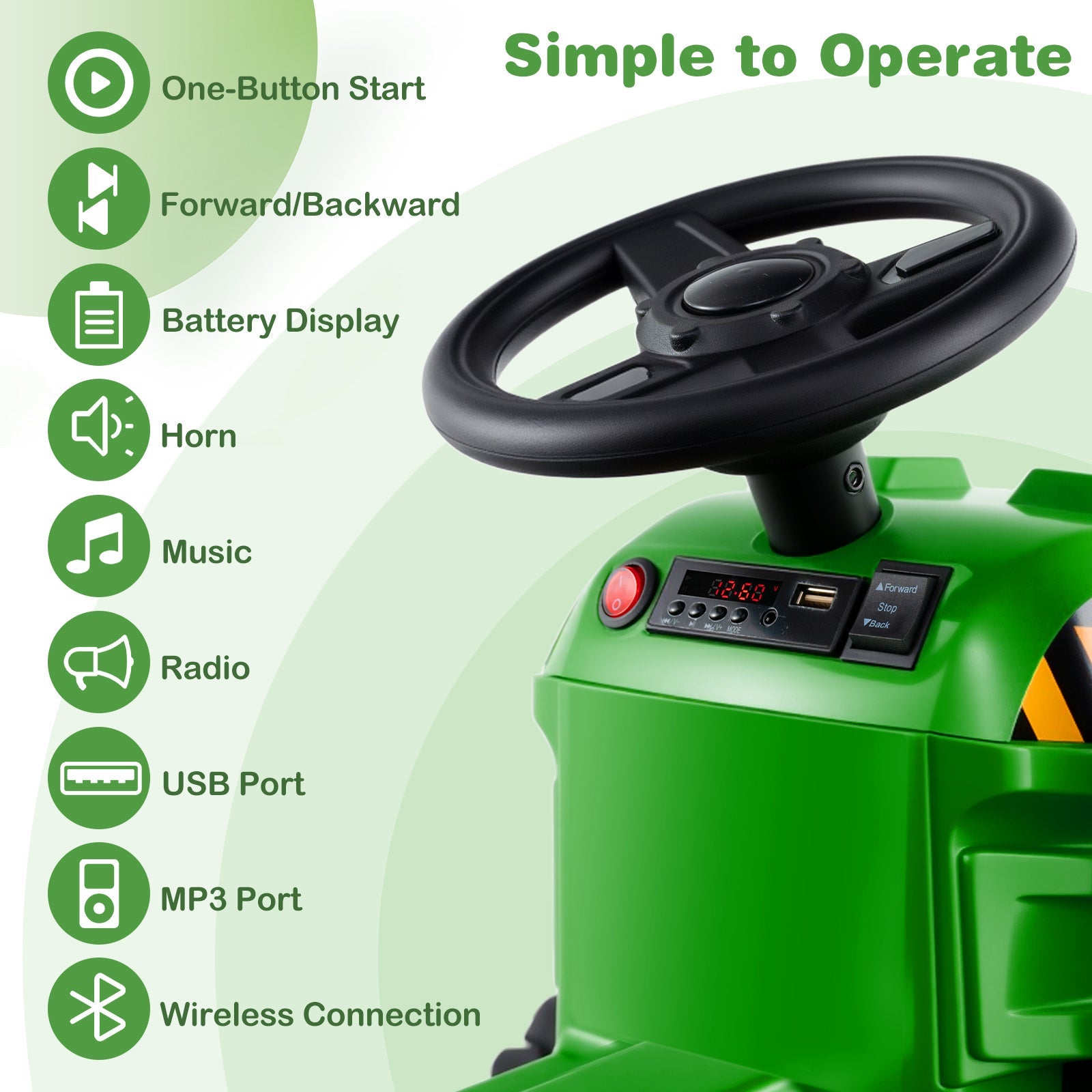 12V 2-in-1 Kids Ride On Tractor with Trailer and 3-Gear Shift