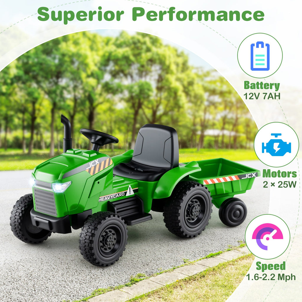 12V 2-in-1 Kids Ride On Tractor with Trailer and 3-Gear Shift