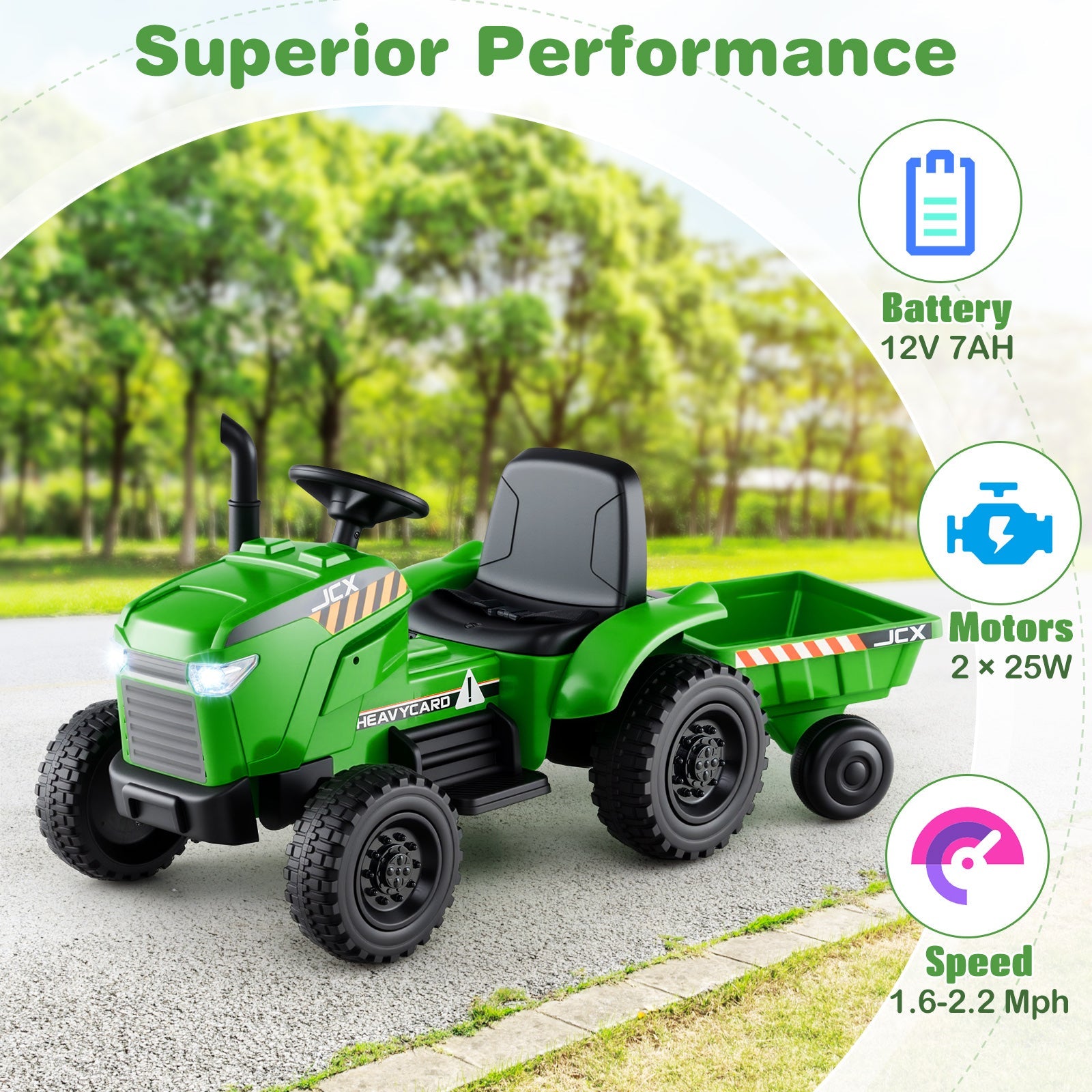 12V 2-in-1 Kids Ride On Tractor with Trailer and 3-Gear Shift