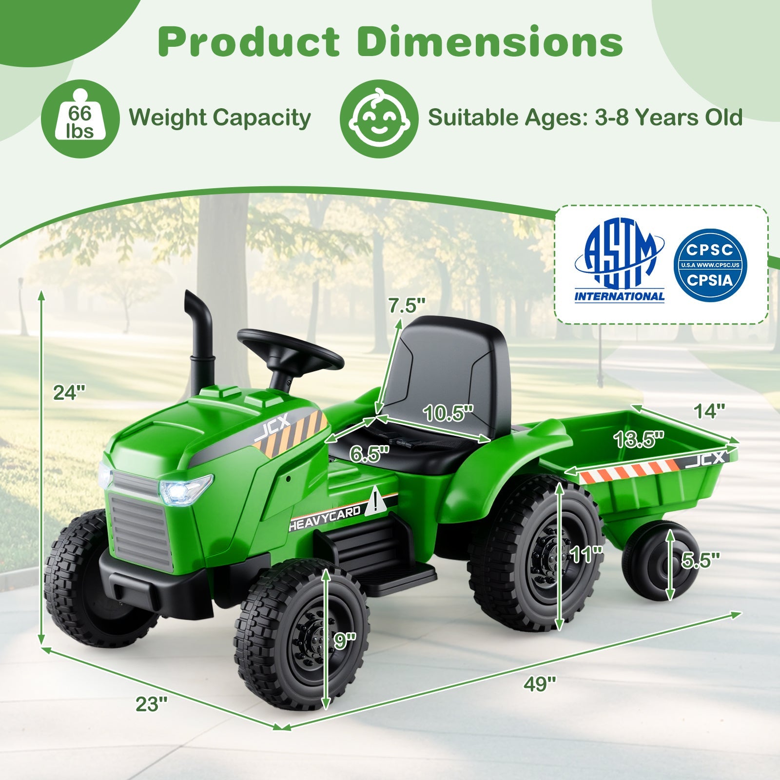 12V 2-in-1 Kids Ride On Tractor with Trailer and 3-Gear Shift