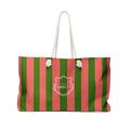 Striped Amalfi Weekender Bag — Green & Coral Mediterranean Travel Tote