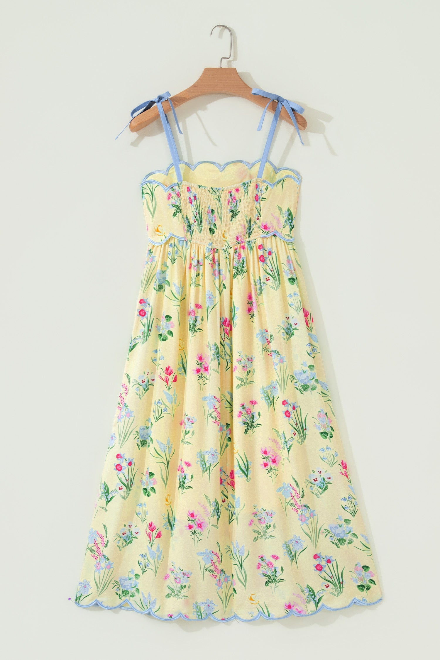 Floral Contrast Trim Tie Strap Midi Dress