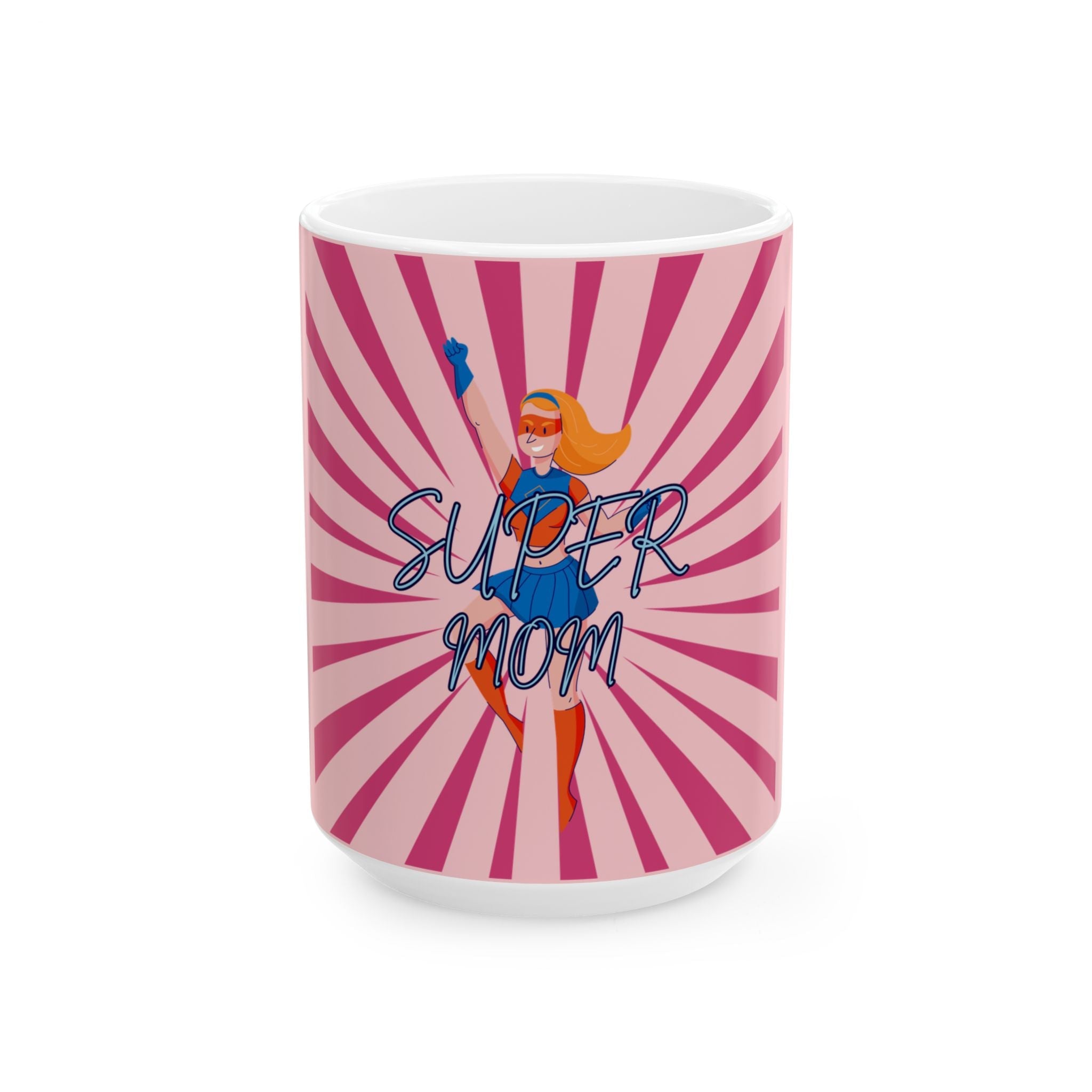 Super Mom Ceramic Mug, PINK – Retro Superhero Mom Coffee Cup