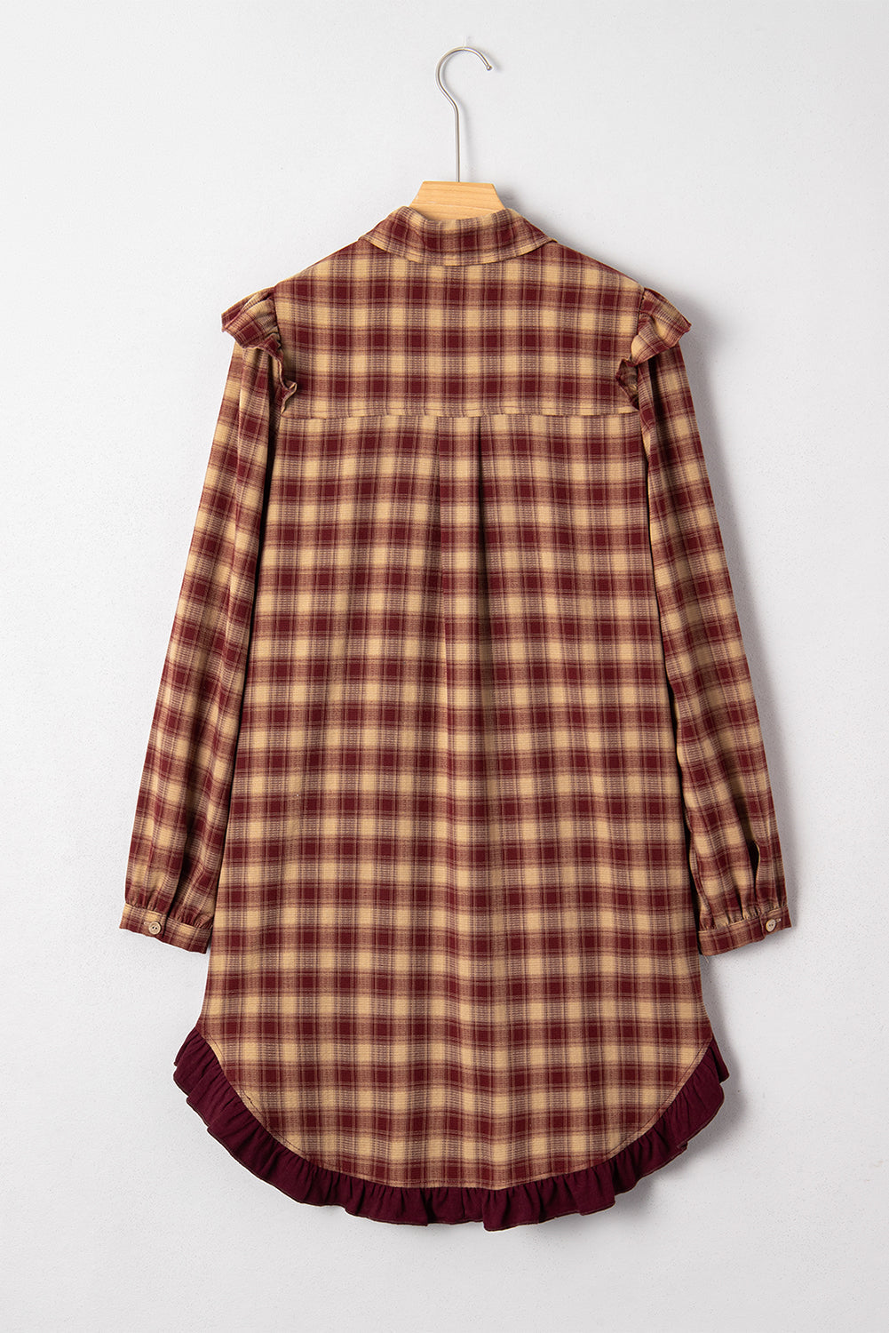 Plaid Patchwork Ruffle Long Sleeve Mini Dress