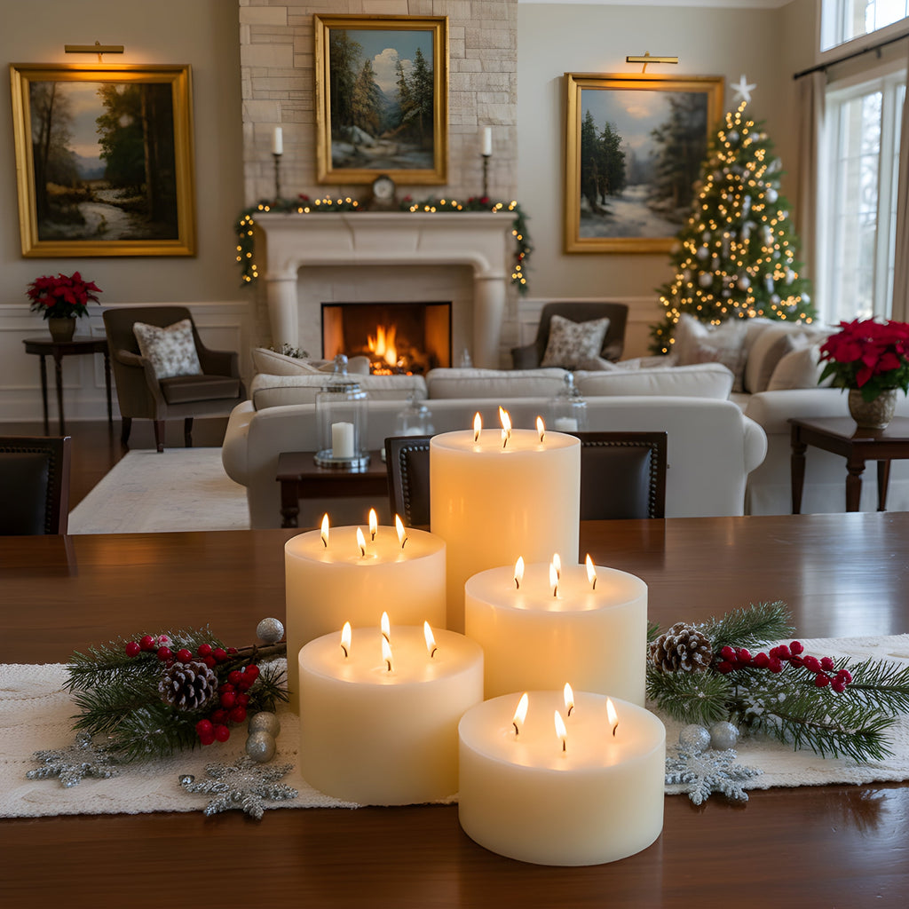 Giant 6 Inch Wide White Beeswax 4 Wick Candles