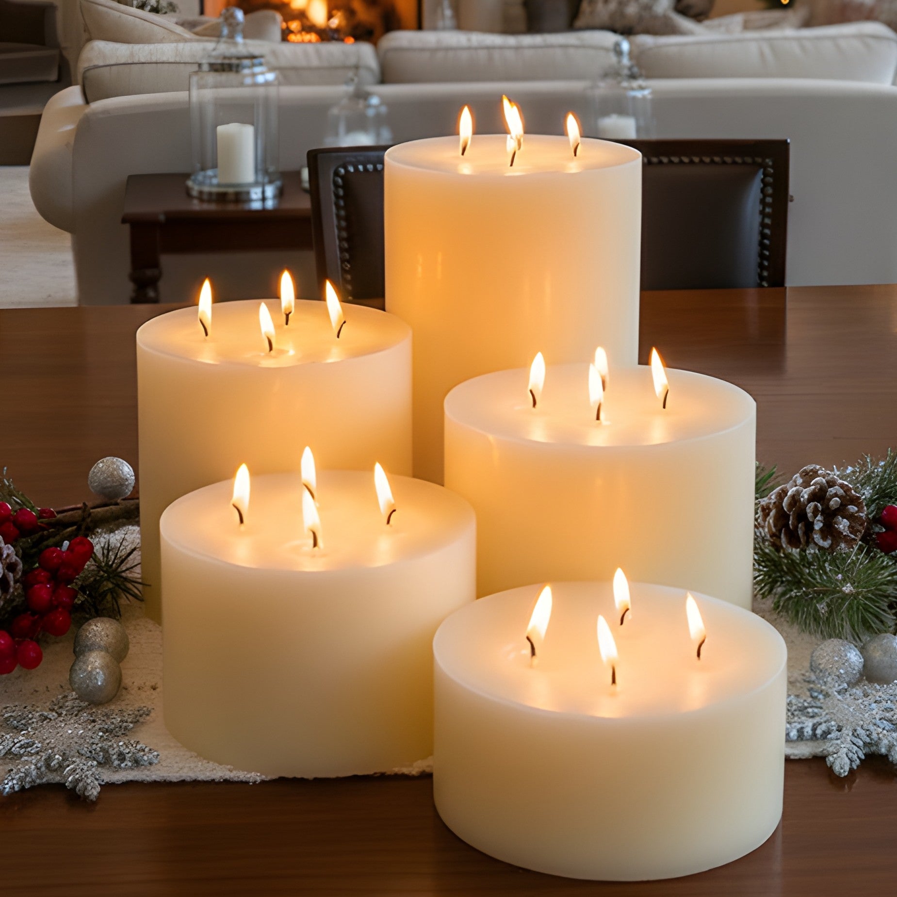 Giant 6 Inch Wide White Beeswax 4 Wick Candles