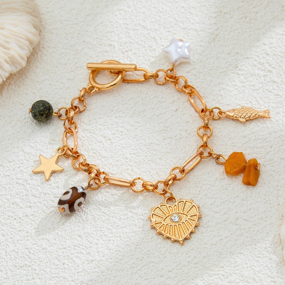Retro elephant bull head personality niche peach heart imitation pearl shell bracelet