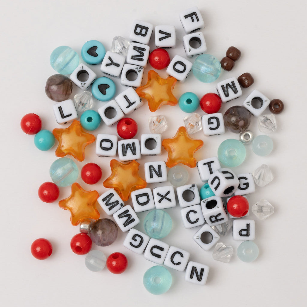 Stardust White and Black Block Alphabet Bead DIY Stretch Bracelet Kit