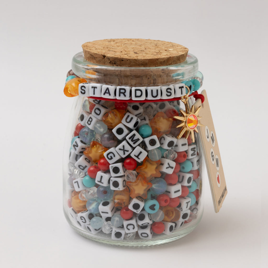 Stardust White and Black Block Alphabet Bead DIY Stretch Bracelet Kit