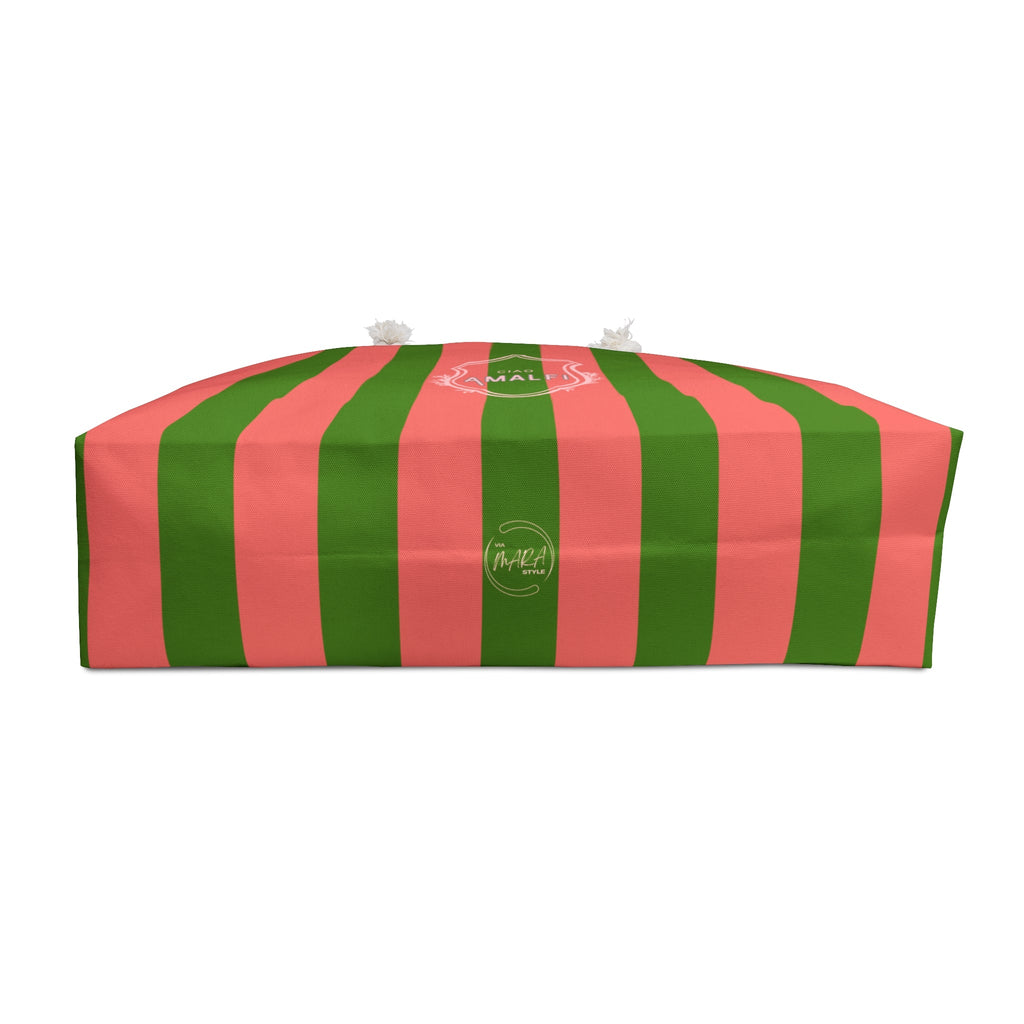 Striped Amalfi Weekender Bag — Green & Coral Mediterranean Travel Tote