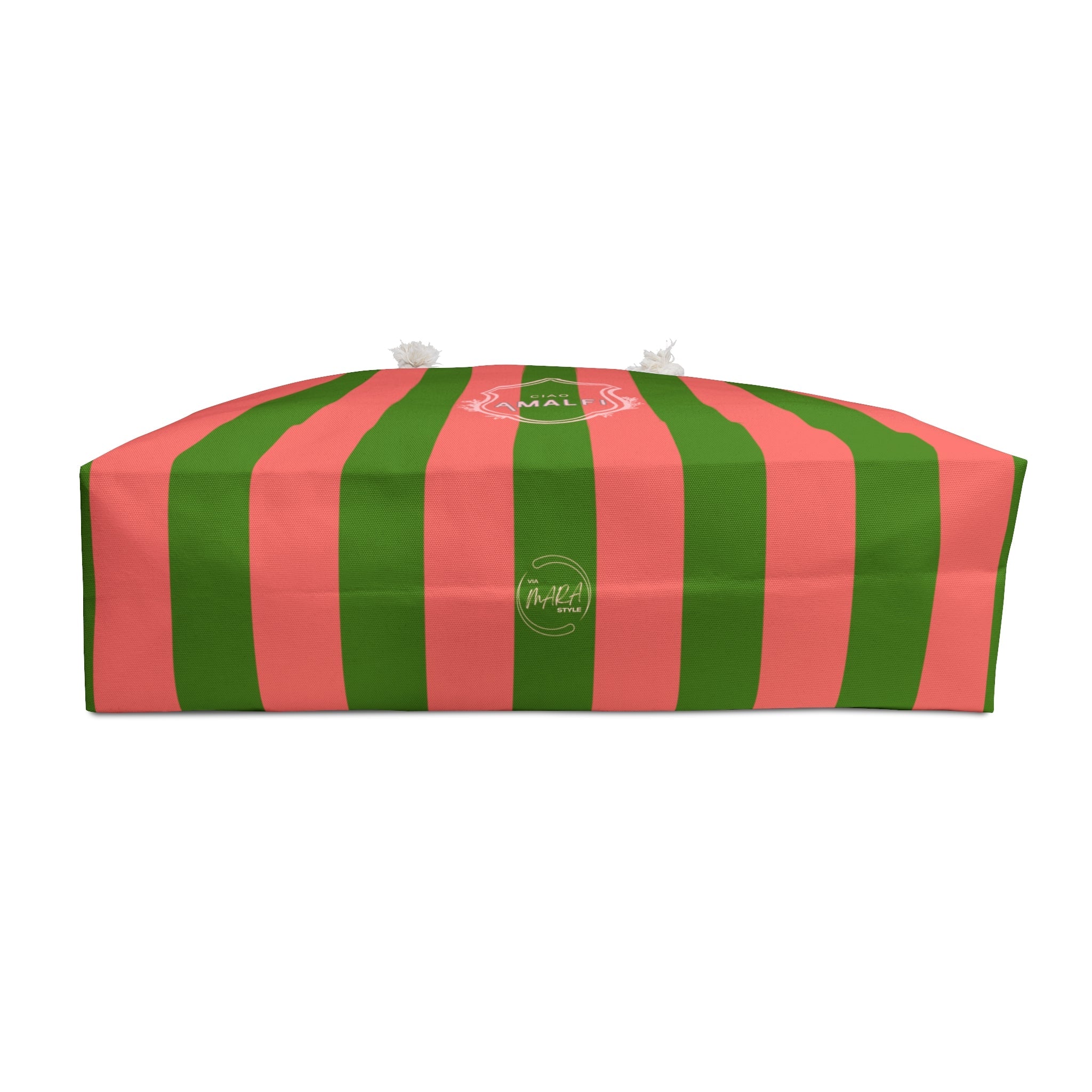 Striped Amalfi Weekender Bag — Green & Coral Mediterranean Travel Tote