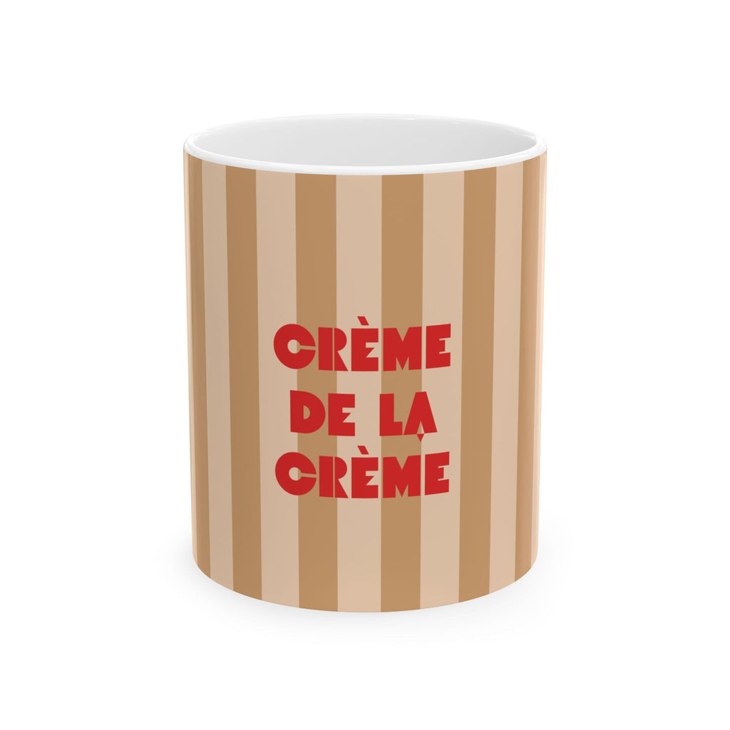 Crème de la Crème Ceramic Mug, RED – Retro Striped Coffee Cup (11oz & 15oz)