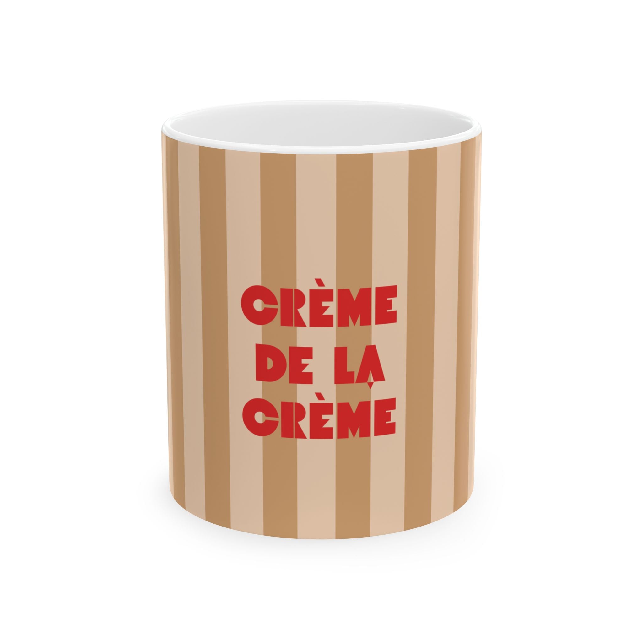 Crème de la Crème Ceramic Mug, RED – Retro Striped Coffee Cup (11oz & 15oz)
