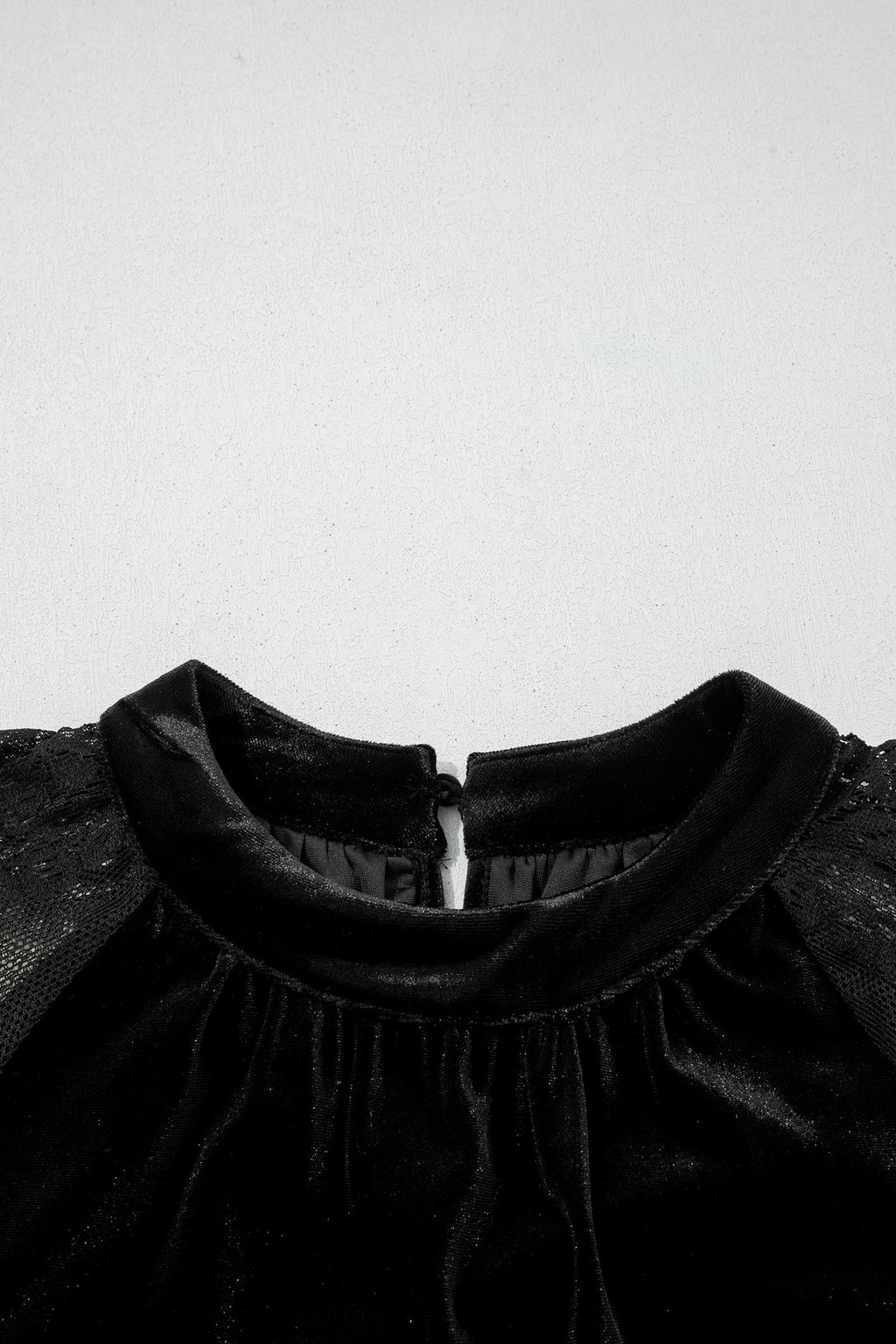 Solid Velvet Patchwork Sheer Lace Long Sleeve Blouse