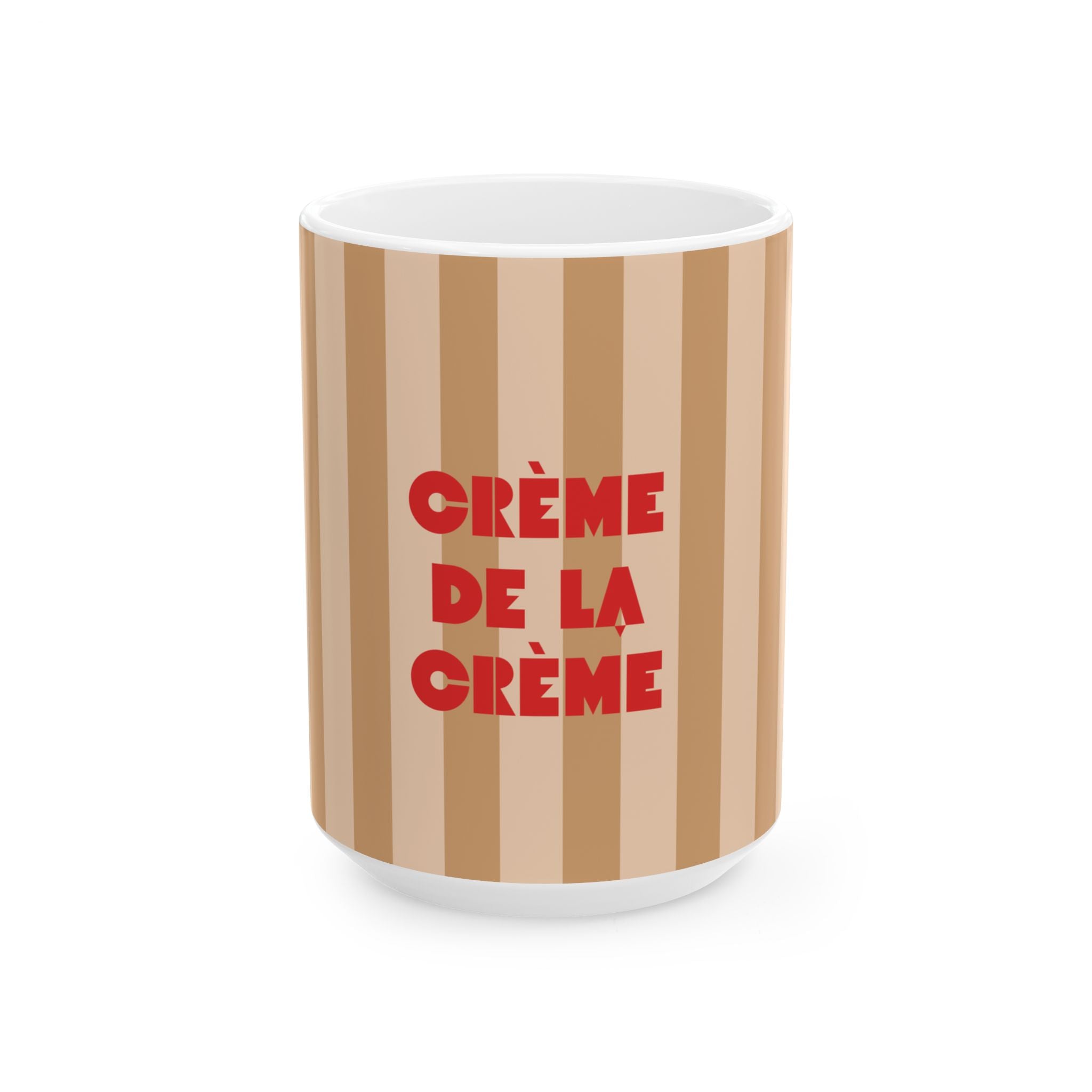 Crème de la Crème Ceramic Mug, RED – Retro Striped Coffee Cup (11oz & 15oz)