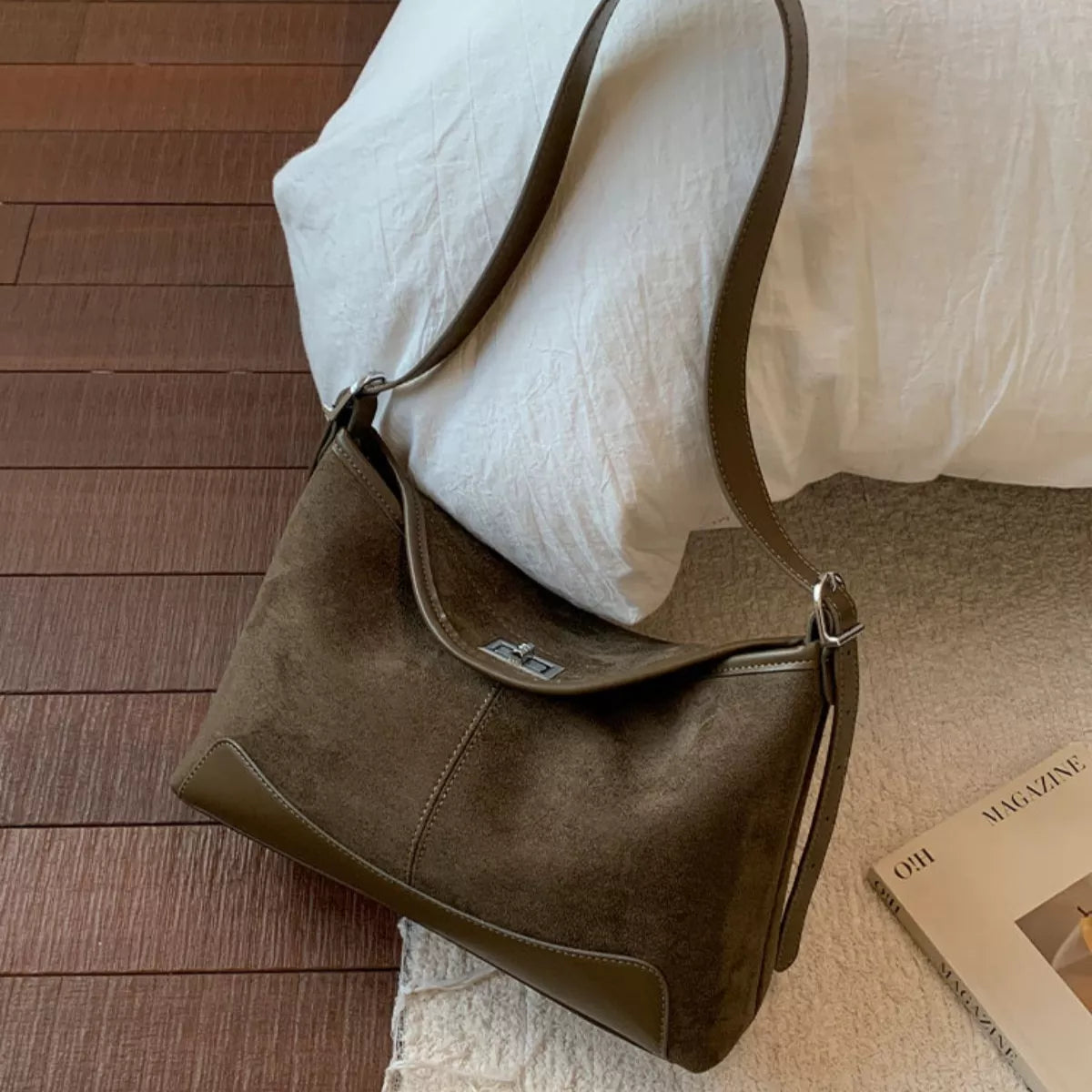 Suede Crossbody Bag with Adjustable Strap