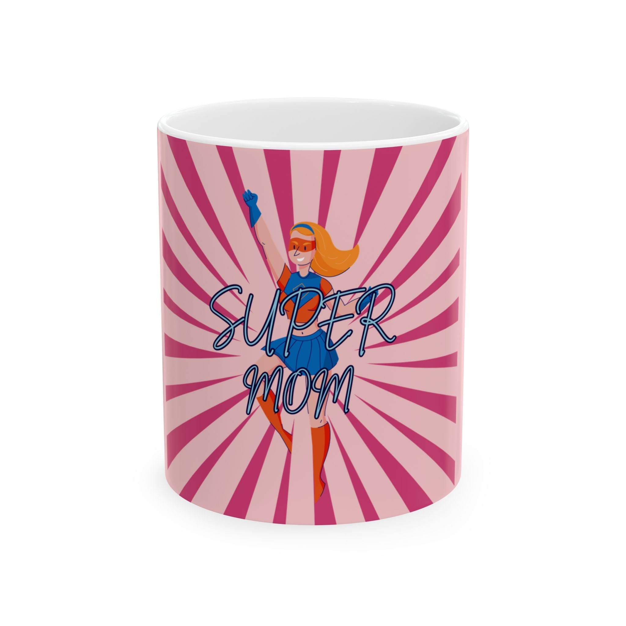 Super Mom Ceramic Mug, PINK – Retro Superhero Mom Coffee Cup