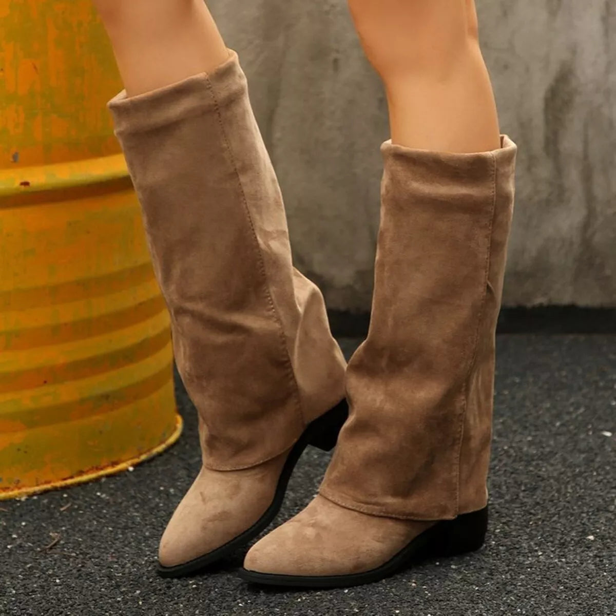 Point Toe Block Heels Boots