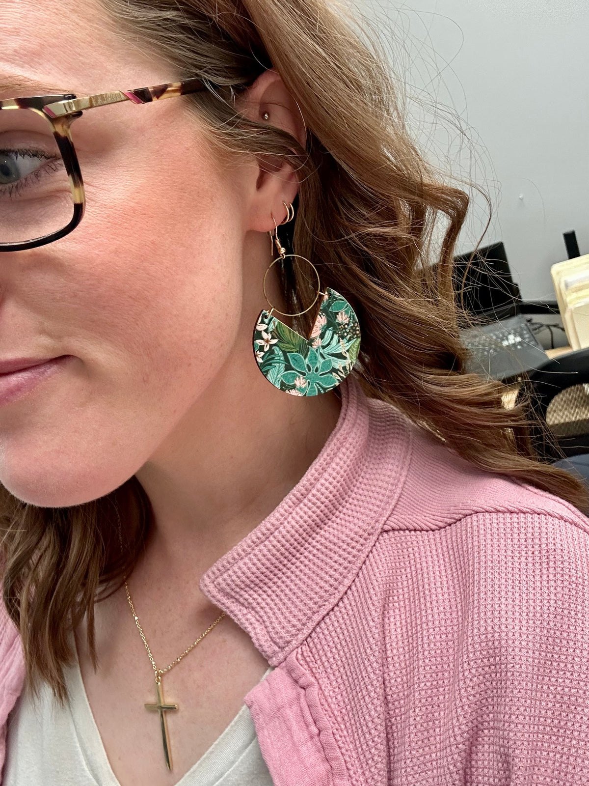 Beautiful Geometric Wood and Gold Botanic Earrings