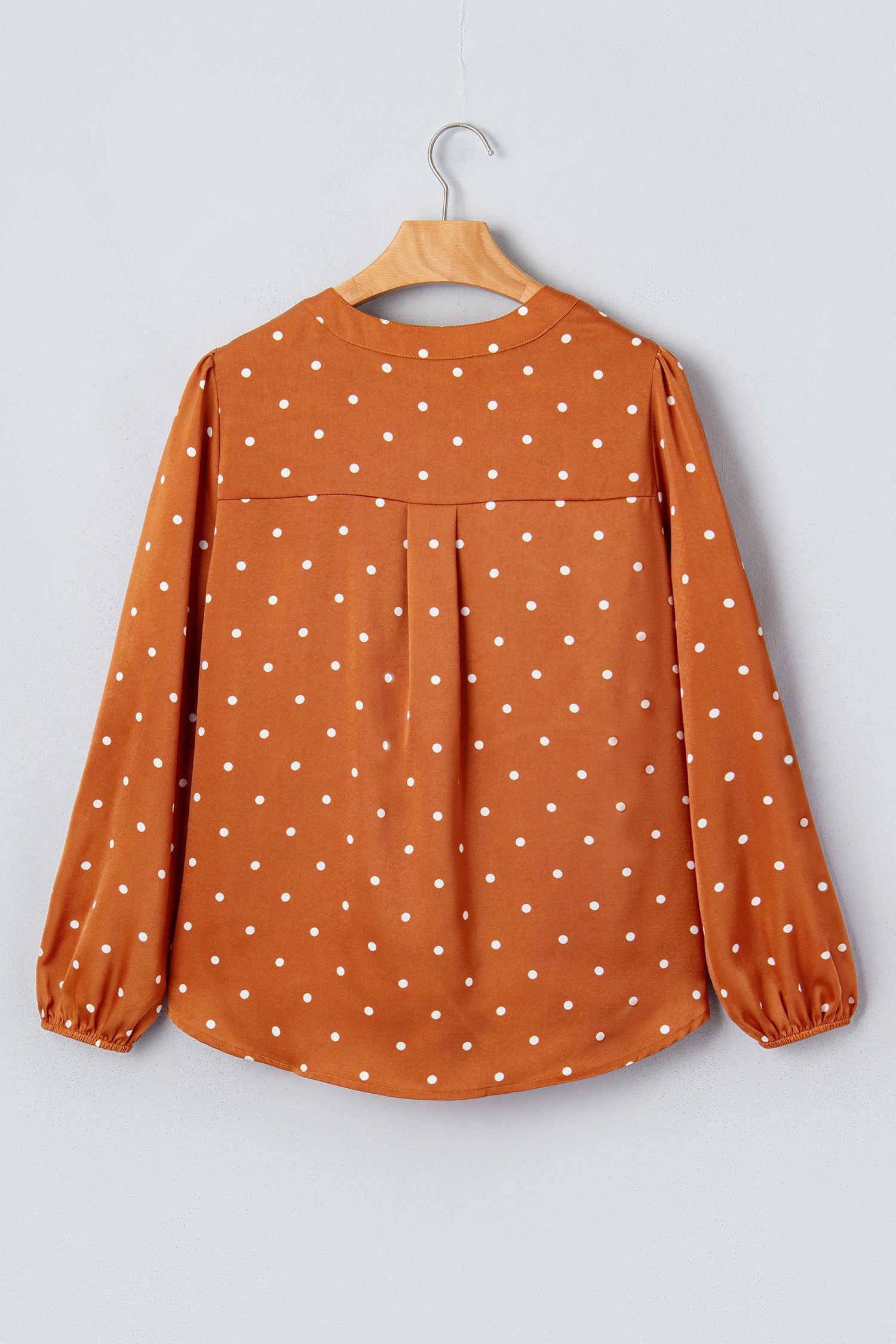 Polka Dot Half Button V-Neck Long Sleeve Blouse
