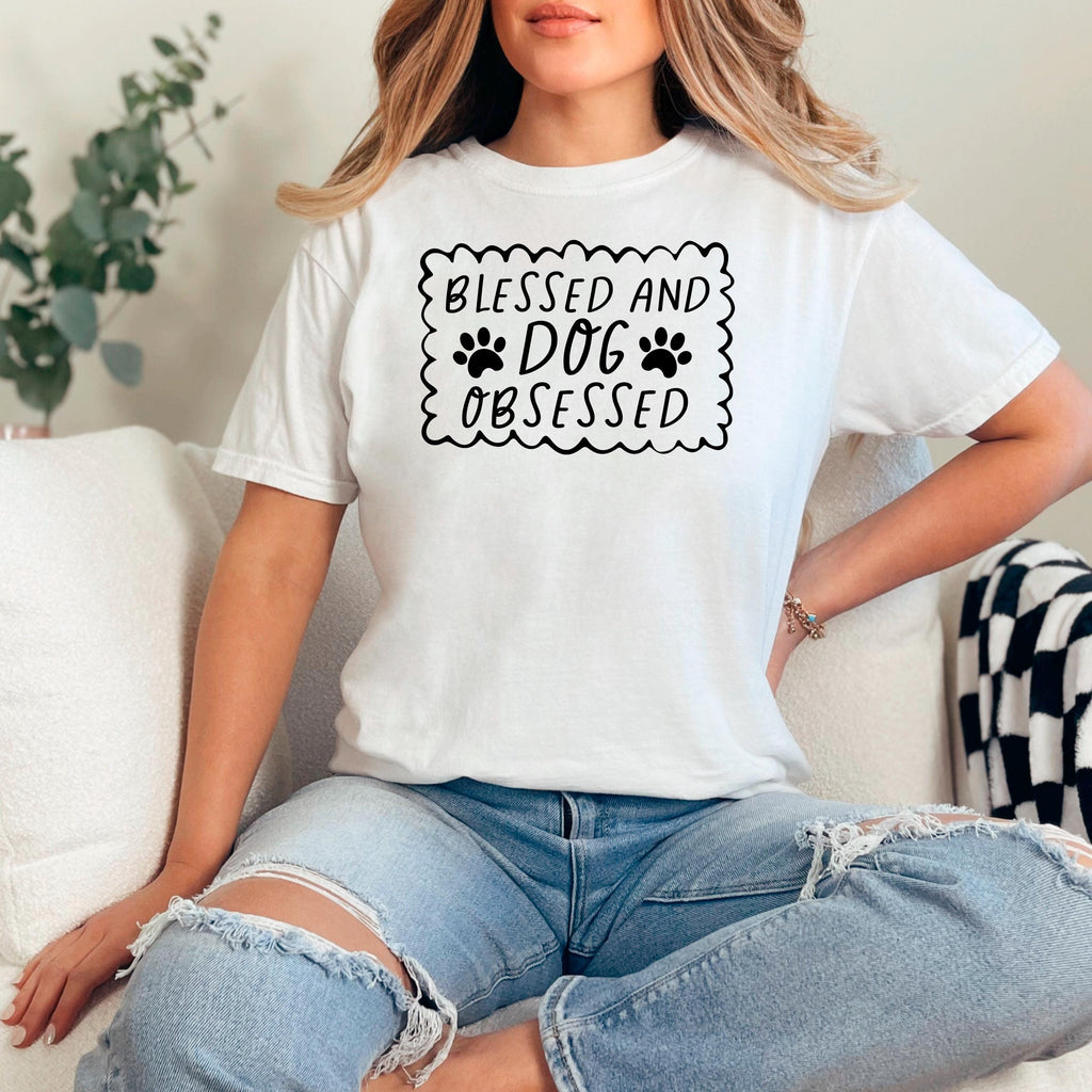 Dog Lover T-Shirt - Blessed & Dog Obsessed Comfort Colors Tee With Paw Prints
