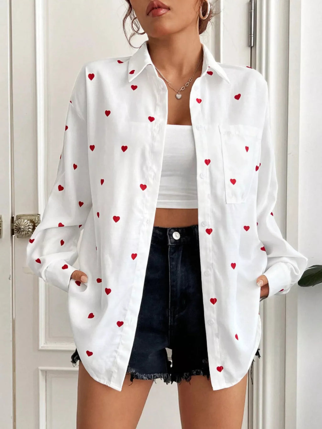 Heart Button Up Oversized Shirt