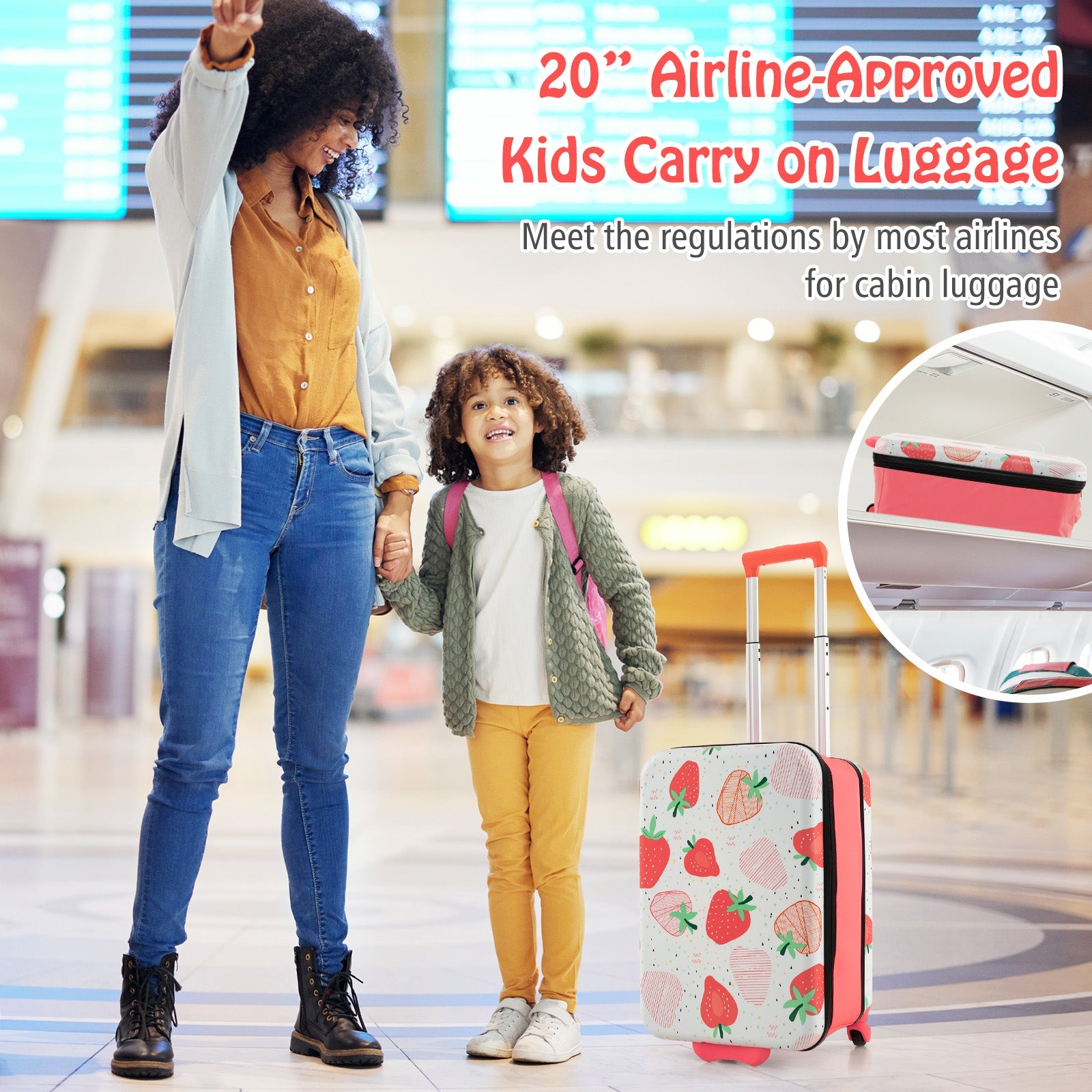 20 Inch Kids Rolling Luggage Foldable Hardshell Carry-on Suitcase on Wheels