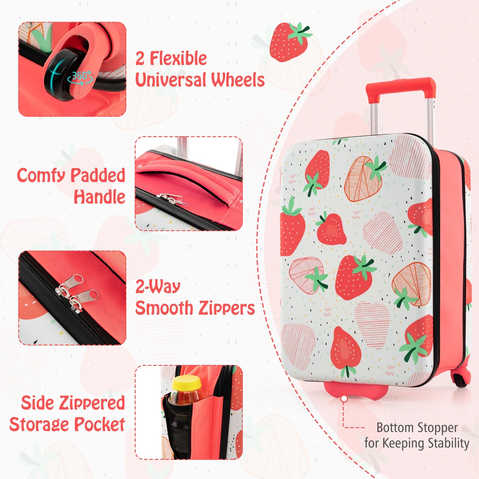 20 Inch Kids Rolling Luggage Foldable Hardshell Carry-on Suitcase on Wheels