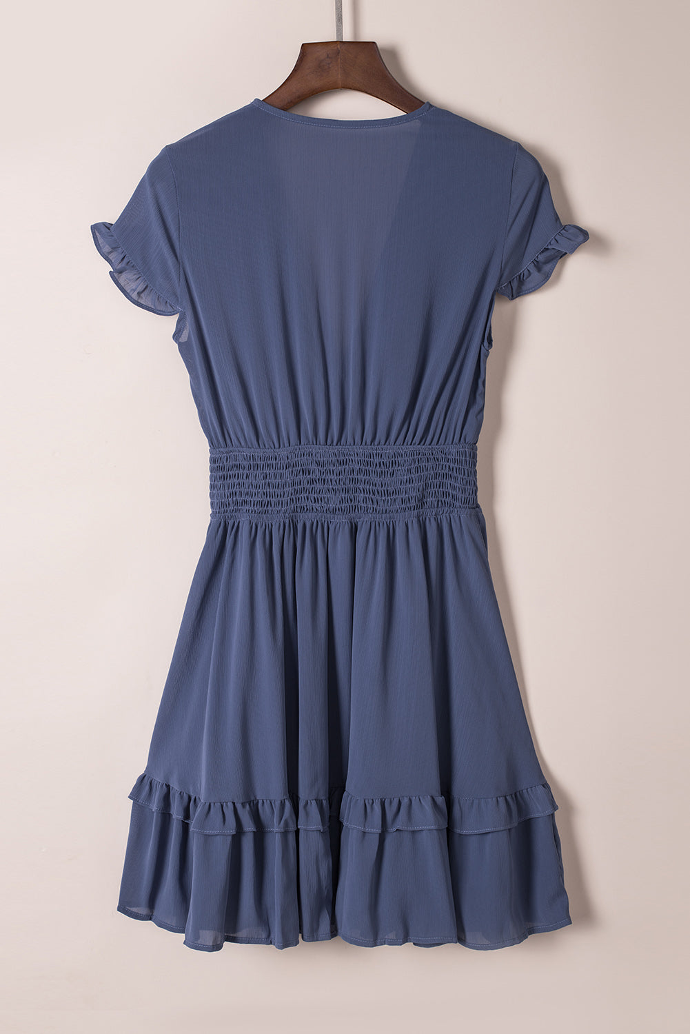 Deep V-Neck Knotted Front Layered Flare Mini Dress