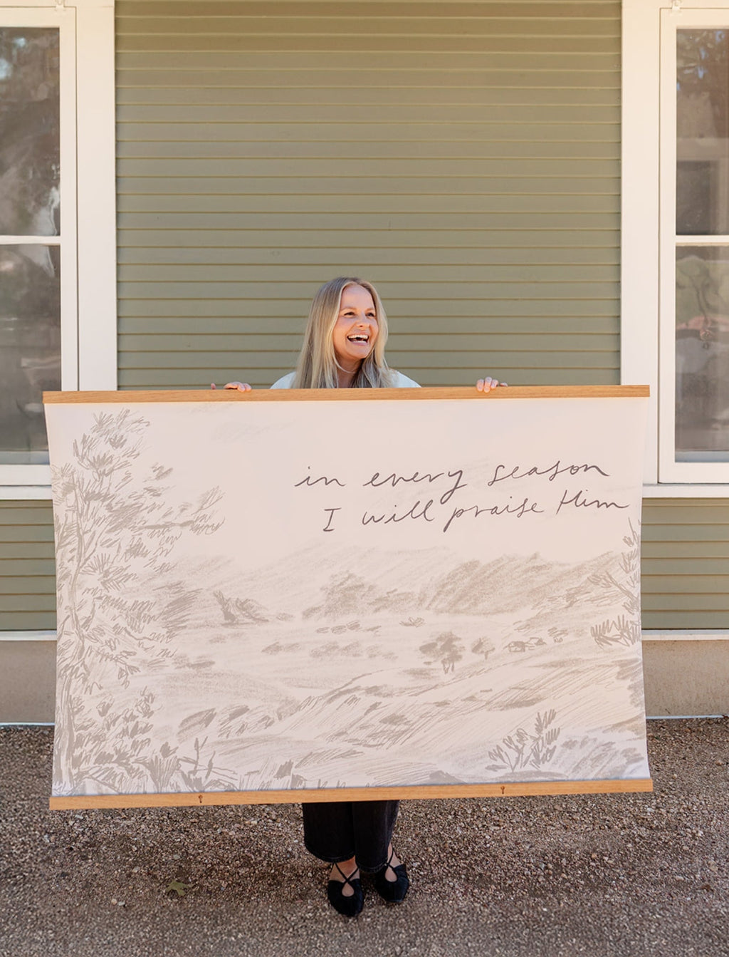 Large Canvas with Banner Wood: In Every Season I will Praise Him