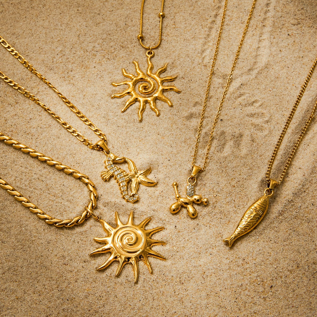 18K gold geometric shape with texture design high-end unique necklace