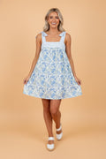 Floral Stripe Patchwork Bow Tie Strap Dress