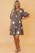 Polka Dot Bow Tie Back Puff Sleeve Mini Dress