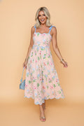 Floral Contrast Trim Tie Strap Midi Dress